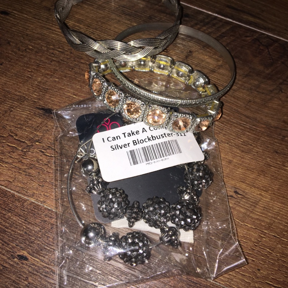 3 bracelets and a pair of earrings